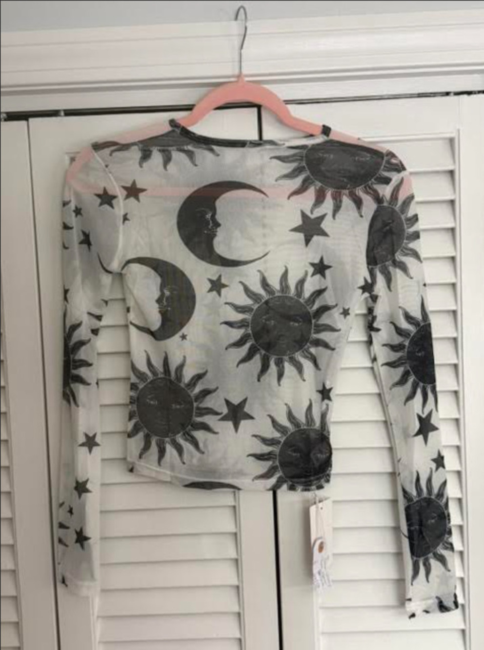 04359 | Fashion Galaxy Print Sheer Mesh Top | White/Black | Sizes S-L